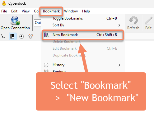 Selecting the bookmarks menu and adding new bookmark