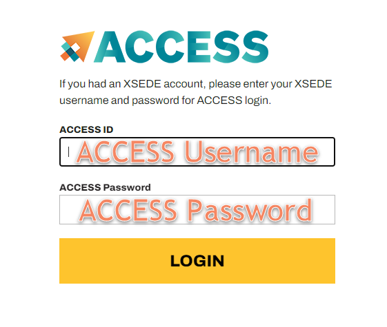 ACCESS username and password fields.