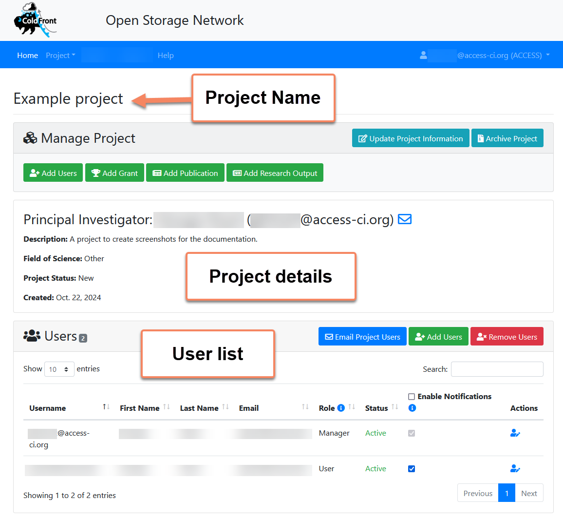 OSN project detail view