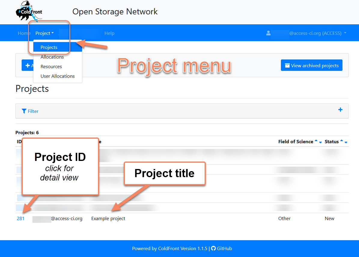 OSN project list view