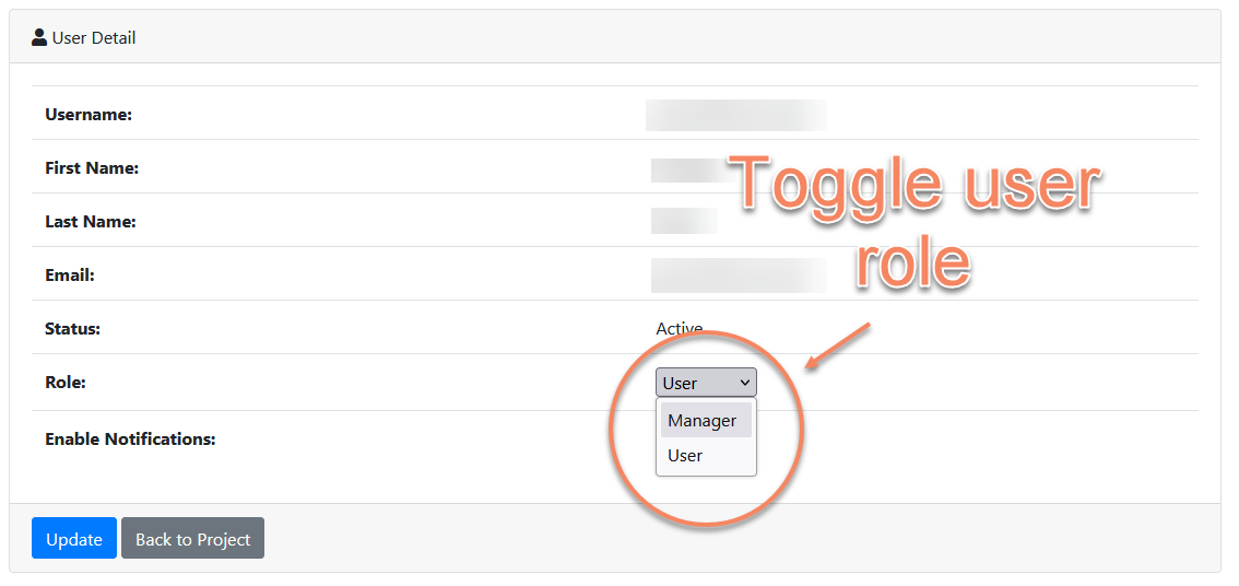 OSN user project-specific detail view