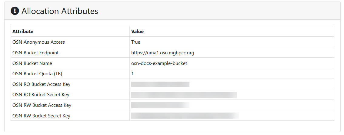 Bucket attributes after deployment.